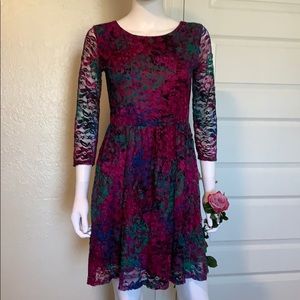 Xhilaration Bright Multi-Colored lace skater dress